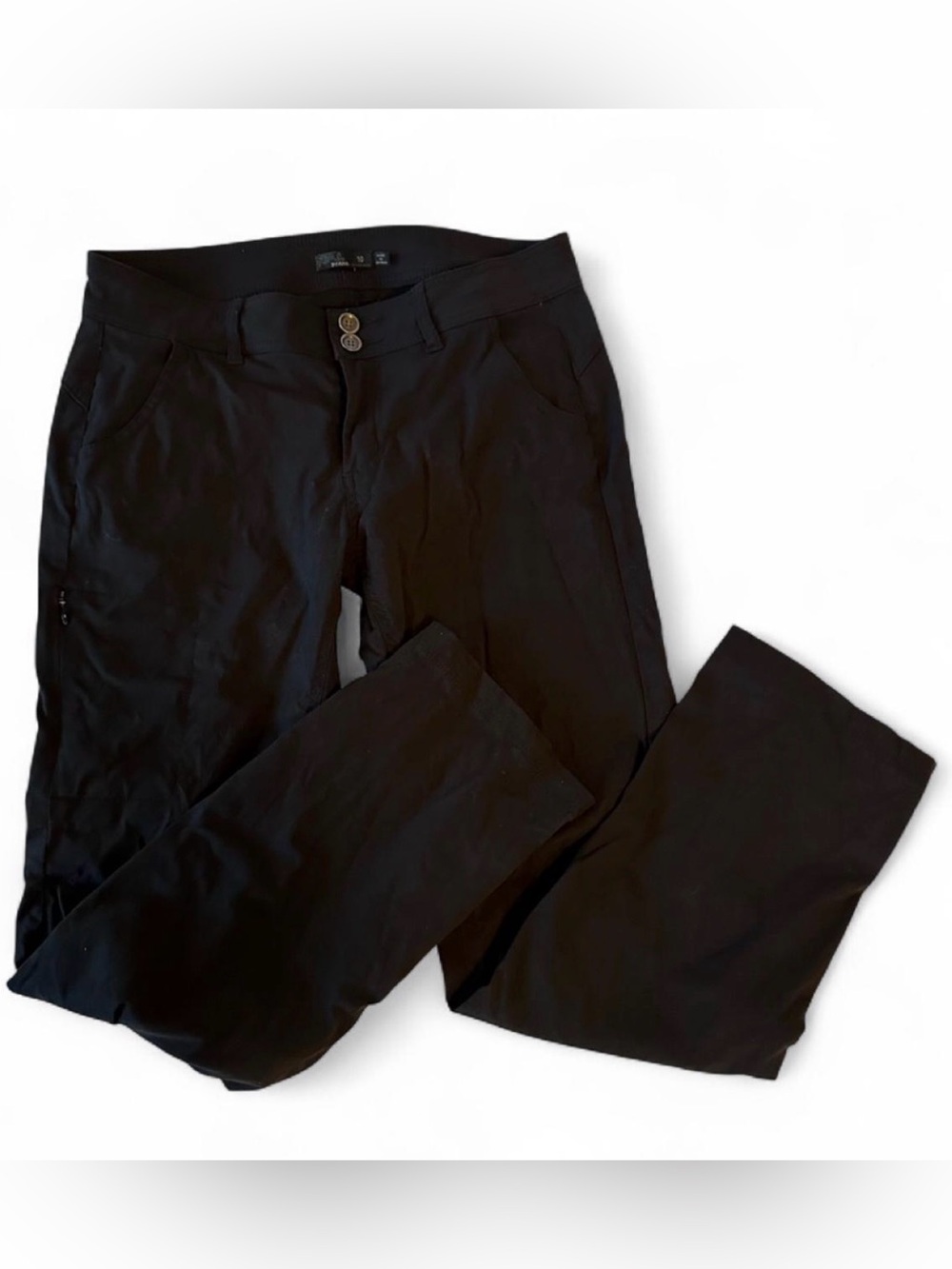 Prana Halle Straight Hiking Roll-Up Nylon Pant Black Women's Sz 10 UPF 50+